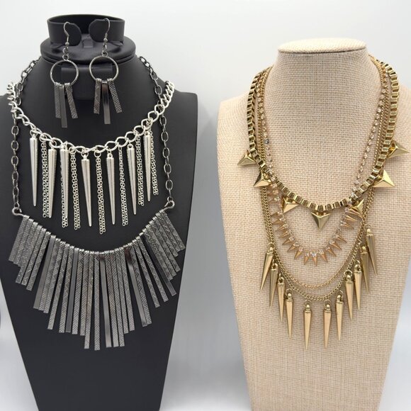 Jewelry Lot Women Collar Spikes Rivets Chunky Draped Silver Gold Tone Mix Metals - Picture 1 of 16